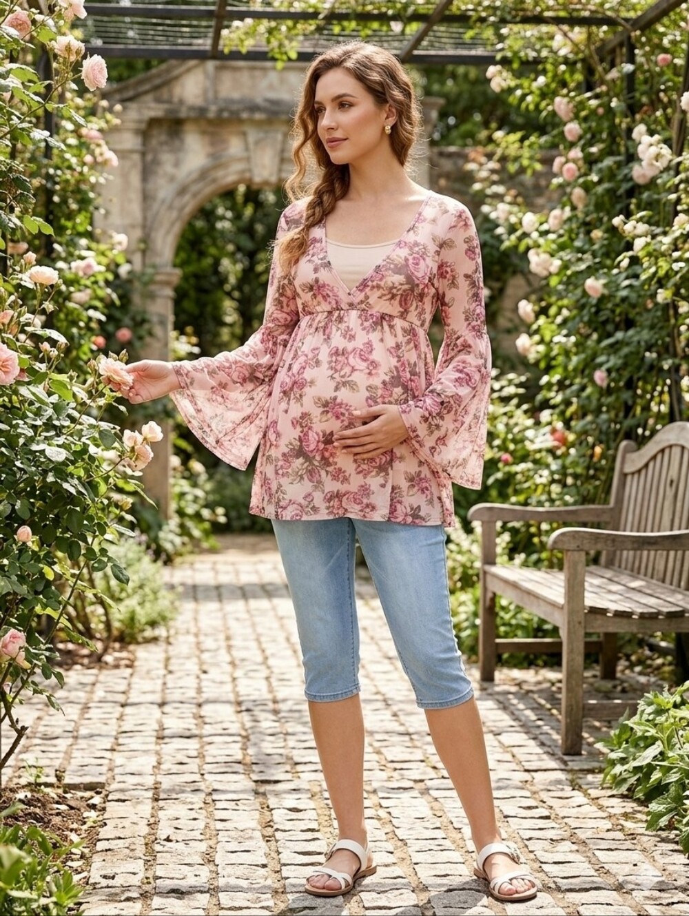 Mom & Co. Maternity Pink Mesh Floral Top